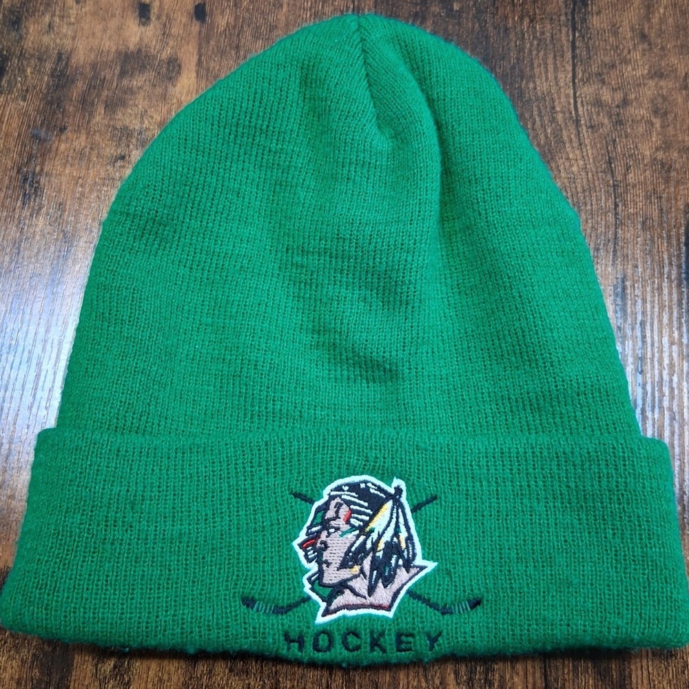 Adidas Univ North Dakota Sioux Hockey Beanie Hat Green Cuffed Knit One Size